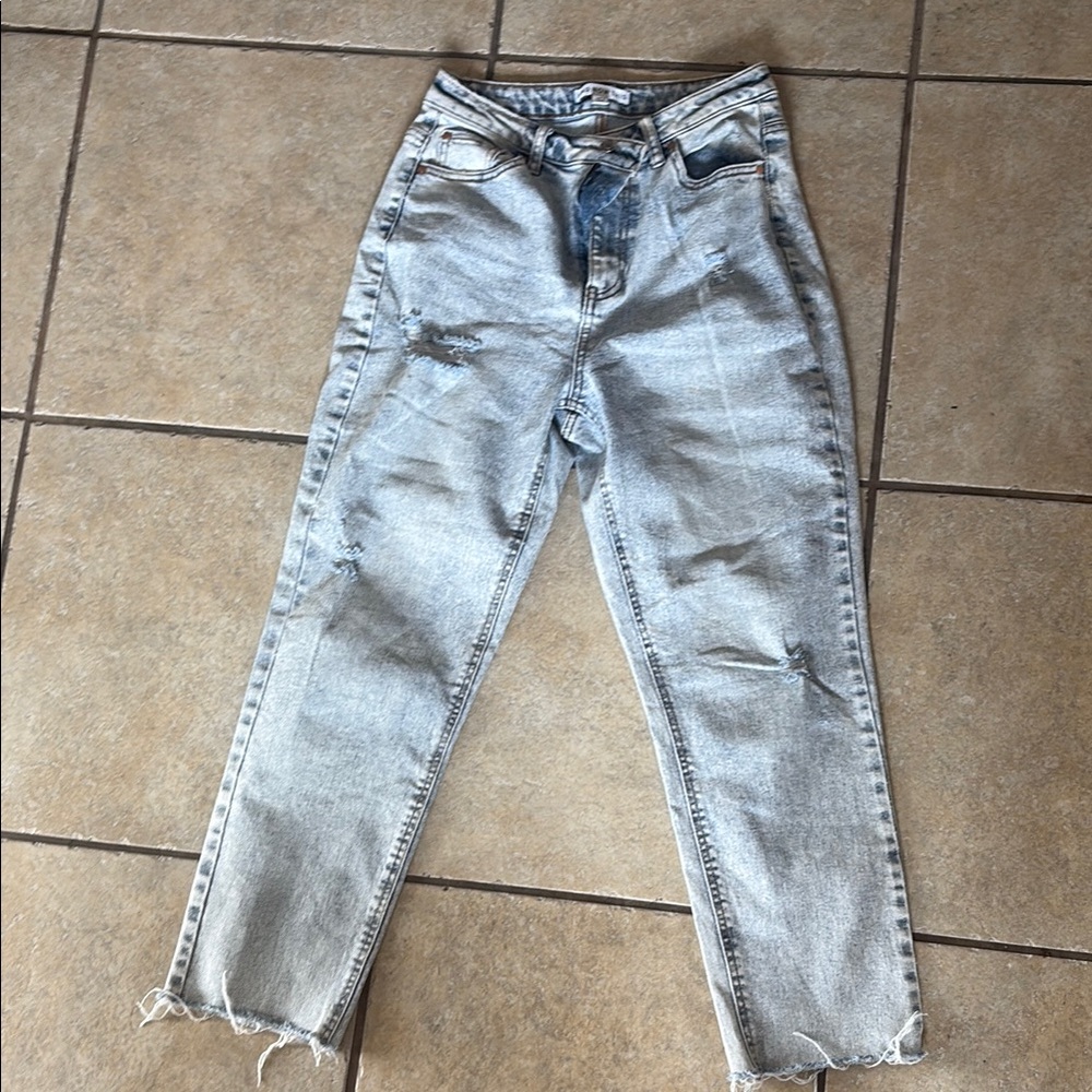 Blue High Rise Jeans with Vintage Distressed Look